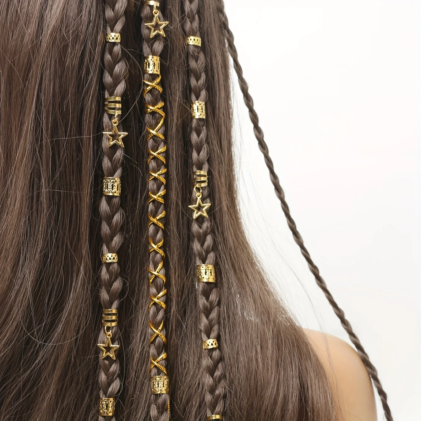 Hair Accessory 36pcs Star Decor Hair Ring Accessories Beads Hair Braid Rings Clips Dread Locks Braiding Metal Cuffs Decoration