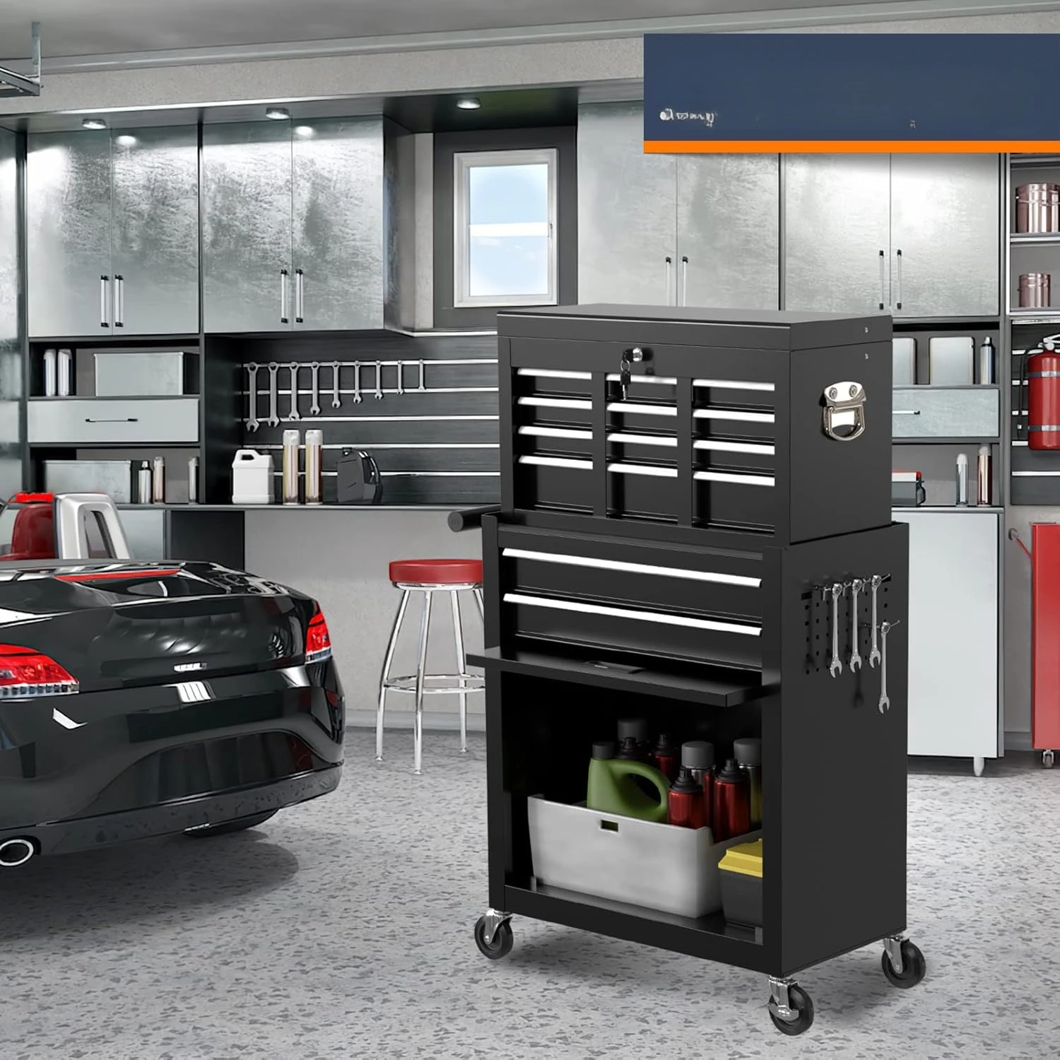 High Capacity Rolling Tool Box, Removable Cabinet Storage Tool Chest with Wheels and Drawers, Detachable Toolbox with Lock for 2