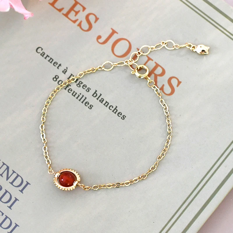 Mosan Natural Sardonyx Bracelet 14K Plated Gold Fashion Jewelry Lucky for Women Gift