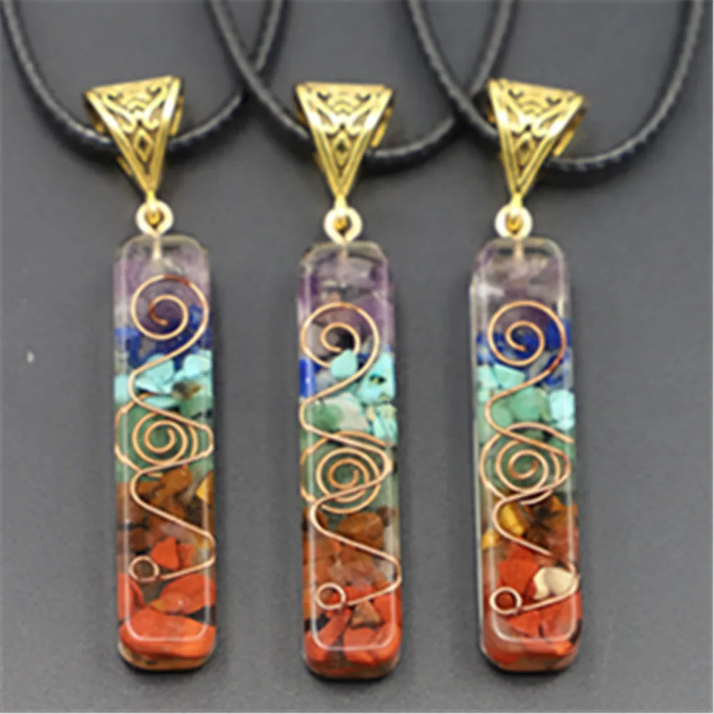 Natural 7 Chakra Orgone Colored Pendants Charms Necklace Amulet Reiki Healing Crystal Energy Women Men Gift Jewelry Accessories