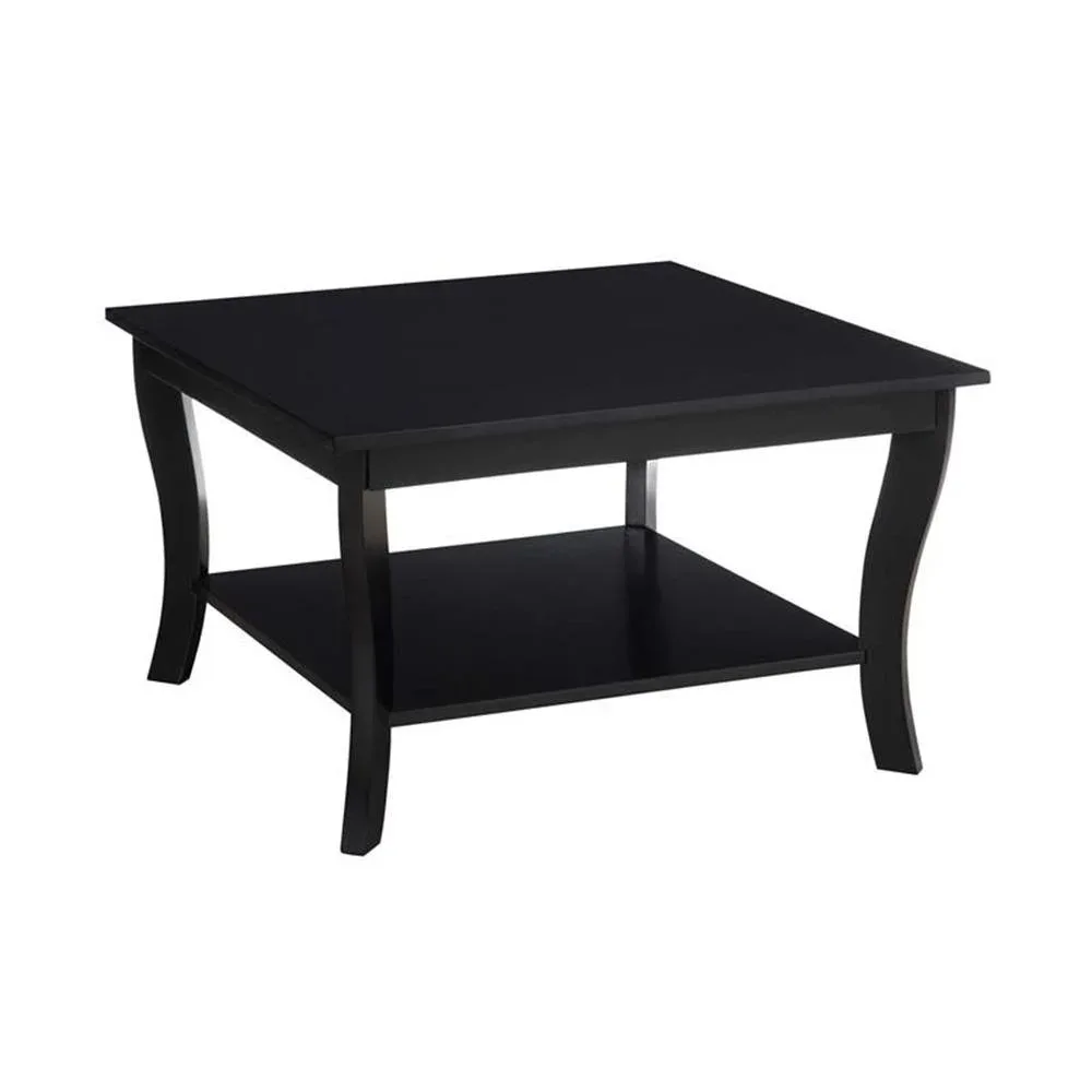 Heritage Square Coffee Table in Black Finish，Two Spacious Tiers of Shelving 2