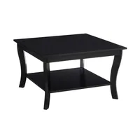 Heritage Square Coffee Table in Black Finish，Two Spacious Tiers of Shelving 2