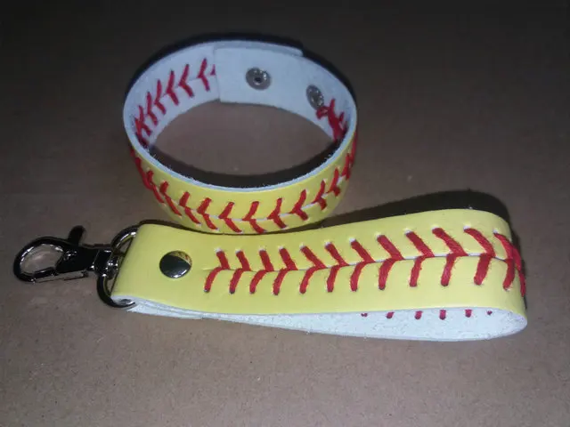 

Key Chain Sport Seamed Lace Leather Softball Baseball Stitch Keychain and Leather Fastpitch Softball Baseball bracelet Mix