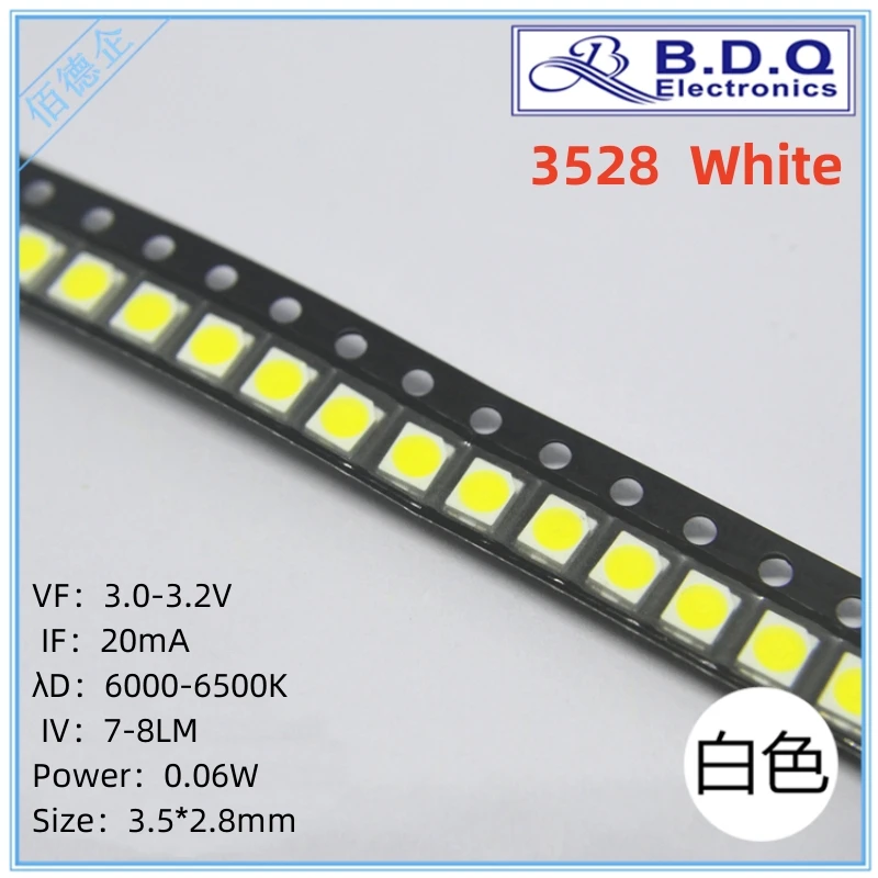 3528 White 7-8LM LED Lamp Beads SMD LED Light Size 1210 Light-emitting Diode  High Bright Quality 100pcs - AliExpress