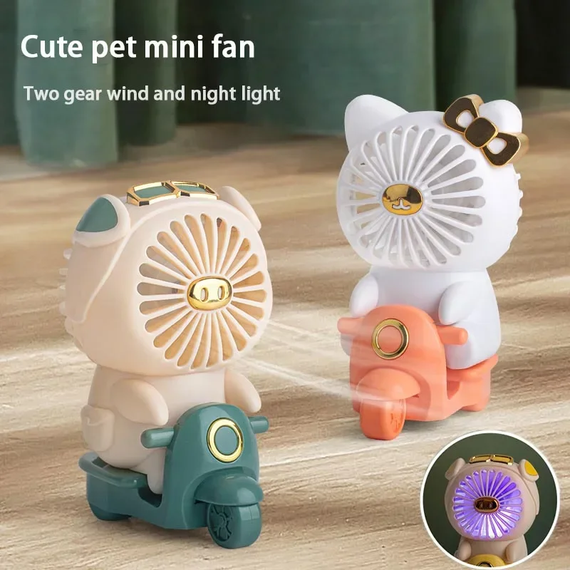 Rechargeable Students Silent Usb Fan With Night Light Two Wind Speed Air Cooler Mini Fan Cute Pet Desktop Fans For