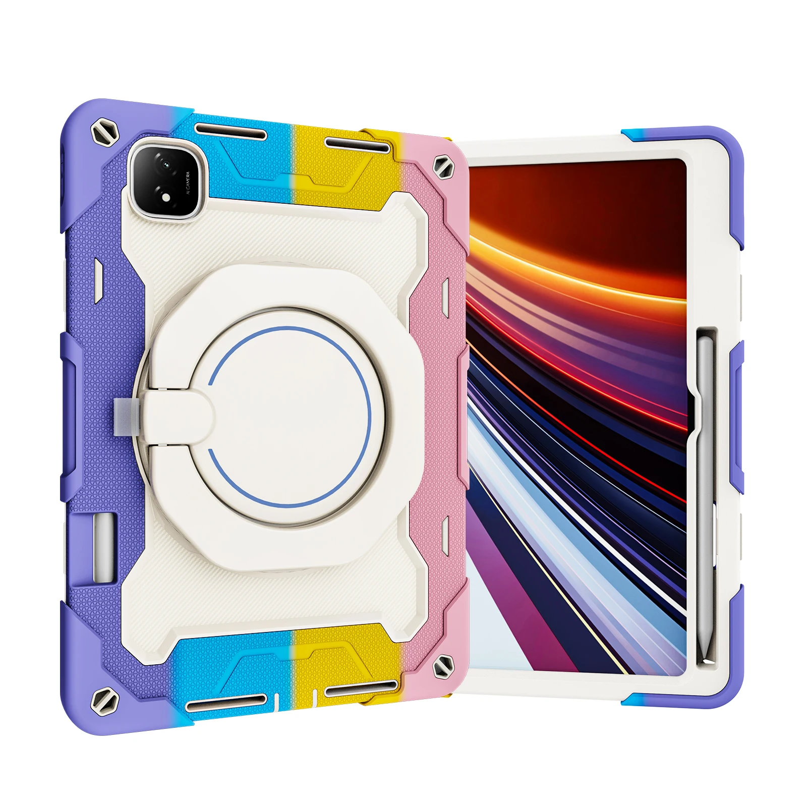Enhanced Armor Tablet Case with 360° Rotating Stand, Pen Slot & Handle Grip