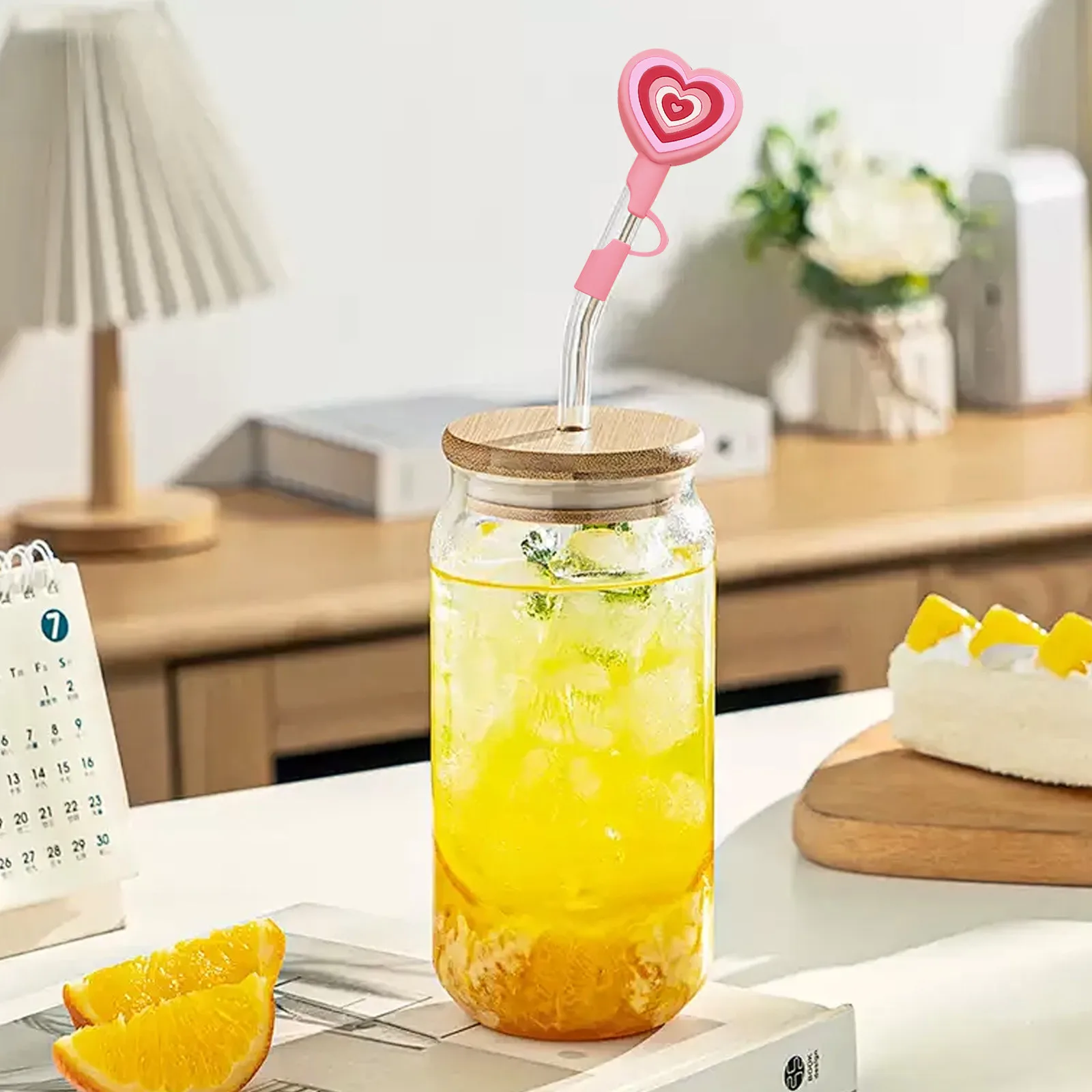 Umbrellas For Drinks For Kids Valentine'S Day Straw Heart Shaped Straw Cover Reusable Cover Disposable Ice Packs Kid