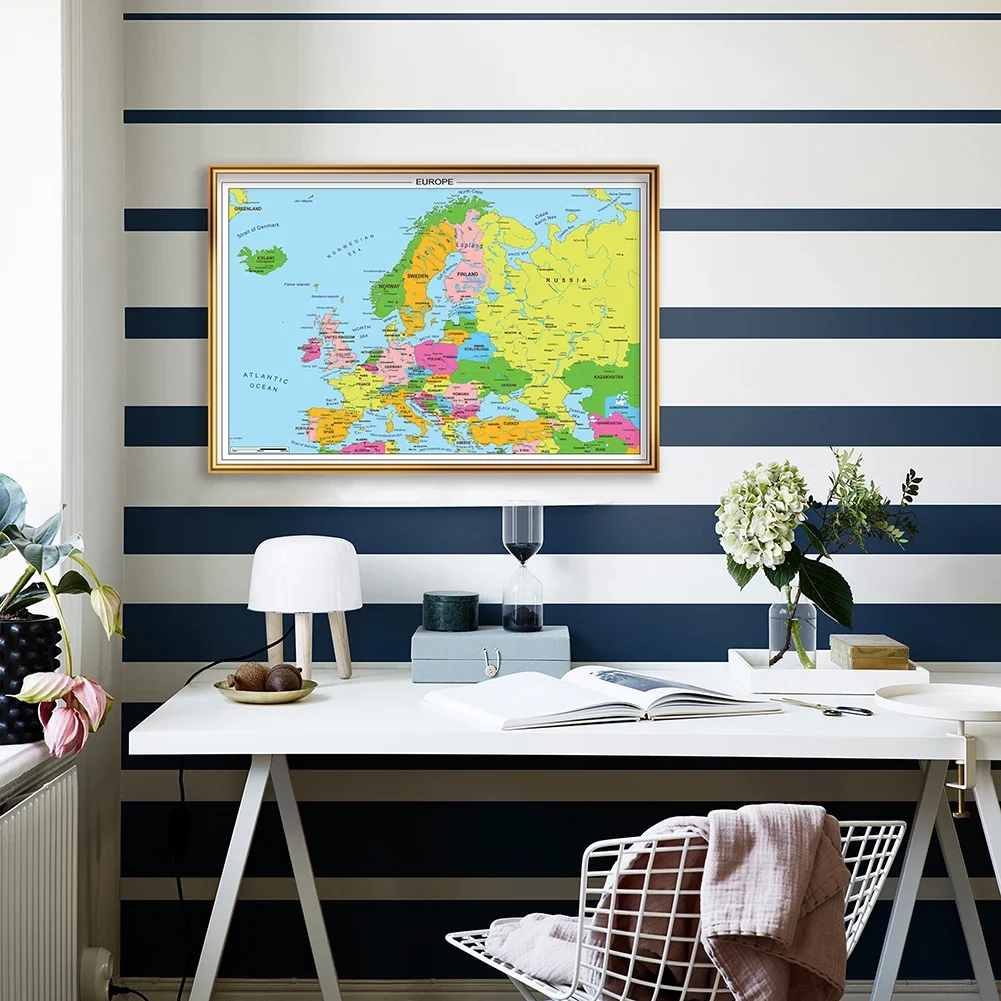 1x 59*42cm The Europe Map Wall Art Poster Canvas Painting Travel School Supplies Classroom Office Home Decoration