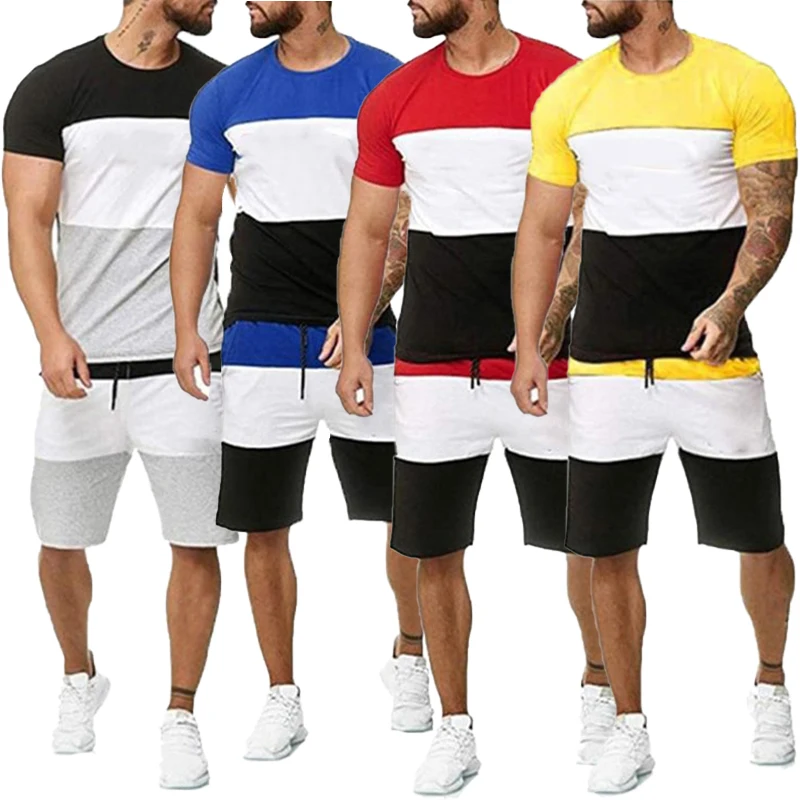 New Fashion Nasa Printed T-Shirt+Shorts Set Mens Casual Sports Suit Stripe Tracksuits(S-4XL))