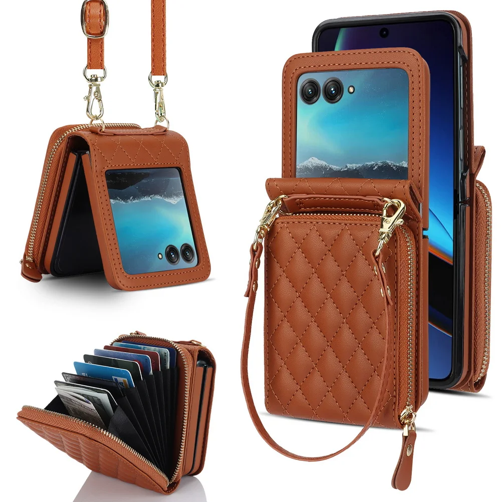Foldable Multi-slot Wallet with Diagonal Lanyard Chain Case