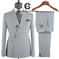 Cenne Des Graoom 2025 New Elegant Light Grey Men Suits Metal Side Release Buckle 2 Pieces Set High Quality Wedding Party Dinner 1