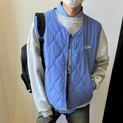 Autumn Winter New Japanese Retro Cotton Padded Vest Men Lightweight Blue Outer Layer Sleeveless Jacket Unisex Highstreet Parkas - Image 3