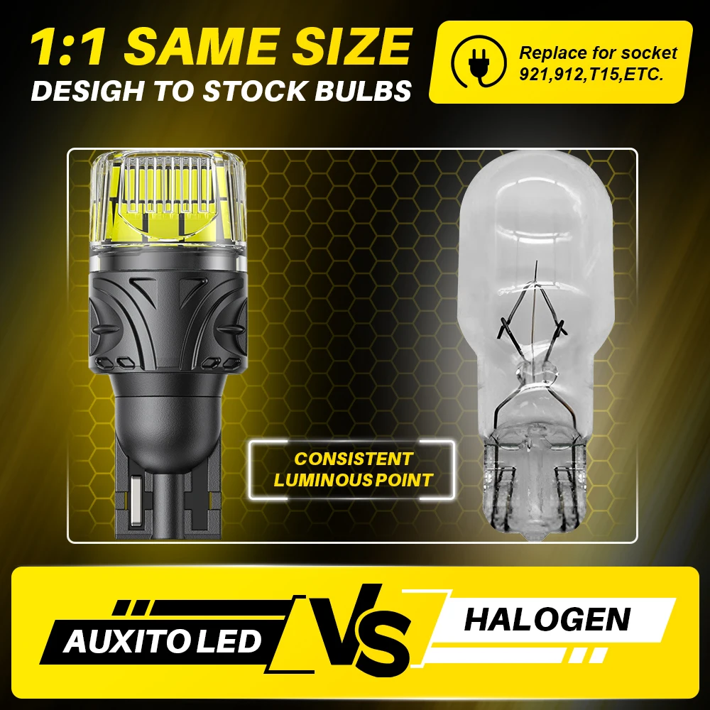 AUXITO LED ��� ������, �ſ� ���� �ڵ��� �극��ũ ����, ������, ĵ���� 6000K, 12V, 921 912, W16W, T15, 2 ��