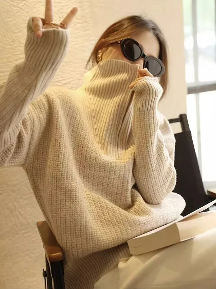 

Autumn and winter new half-open zipper high-necked cashmere sweater women's loose padded fashion sweater knitting plus size