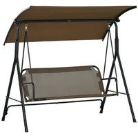 Outsunny 3-Person Porch Swing with Adjustable Tilt Canopy, Brown 1