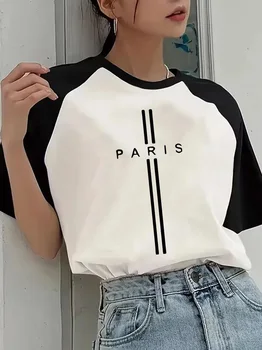 Women's Paris France Letter Print Crew Neck Short Sleeve T Shirt 90s Y2k Korean Style Tee Tops Casual Graphic T-Shirt Clothing 1