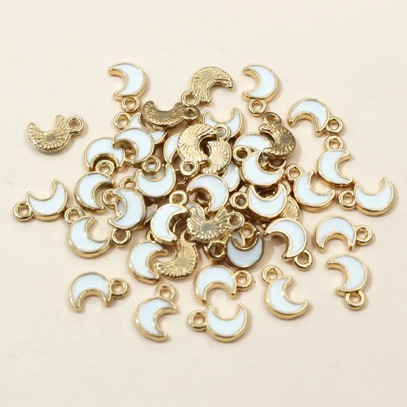 100PC 8x5mm 작은 합금 달 매력 펜던트 멀티 컬러 DIY 팔찌 목걸이 쥬얼리 제작 액세서리