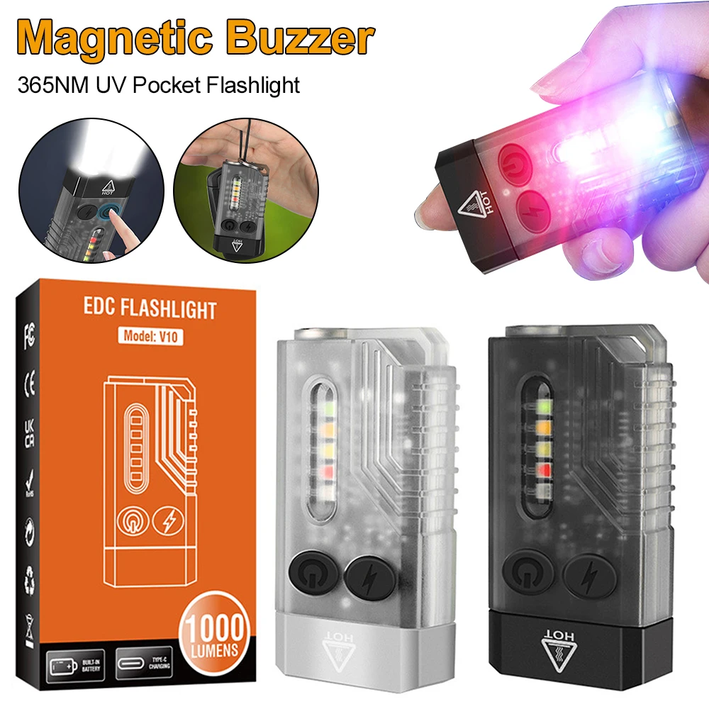 V10-edcキーホルダー懐中電灯,タイプC充電式懐中電灯,マグネット