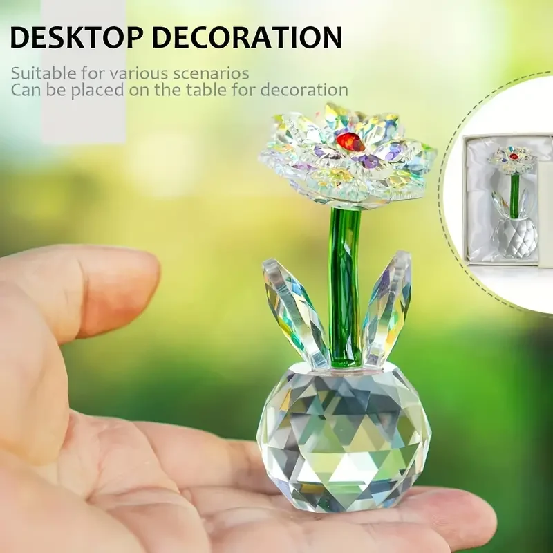 1 pc crystal Sunflower statue, glass floral decoration, romantic Valentine's Day wedding gift, decorative Suncatcher collection