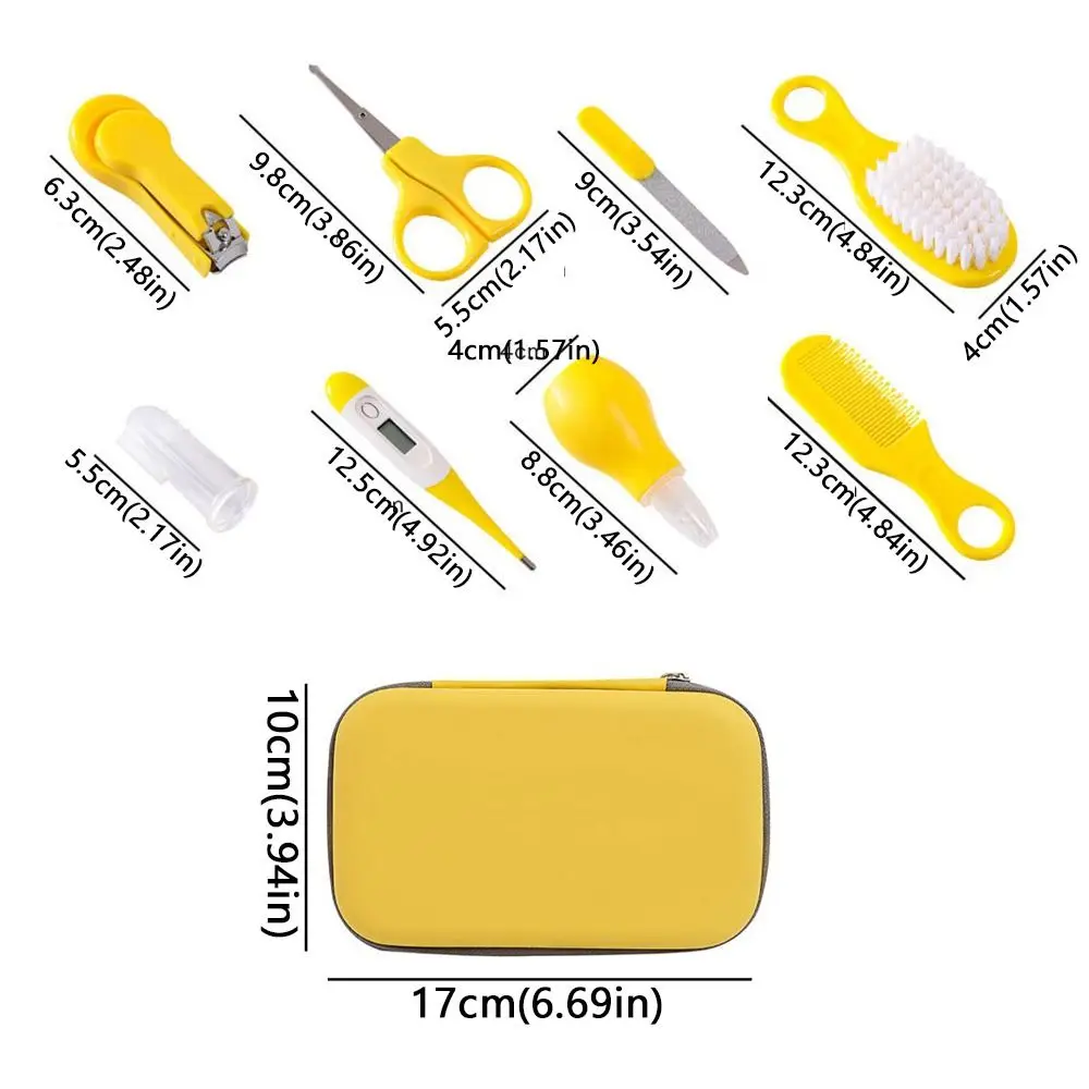 8pcs EVA Bag Baby Health Care Kit Material Safety Nail Clippers Comb Newborn Grooming Kit Thermometer Soft Bristle Brush