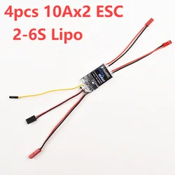 Dual Way Bidirectional Brushed ESC for RC Boats and Tanks - Speed Control for Brushed Motors (2S - 6S Lipo Compatible) (4pcs 10Ax2)