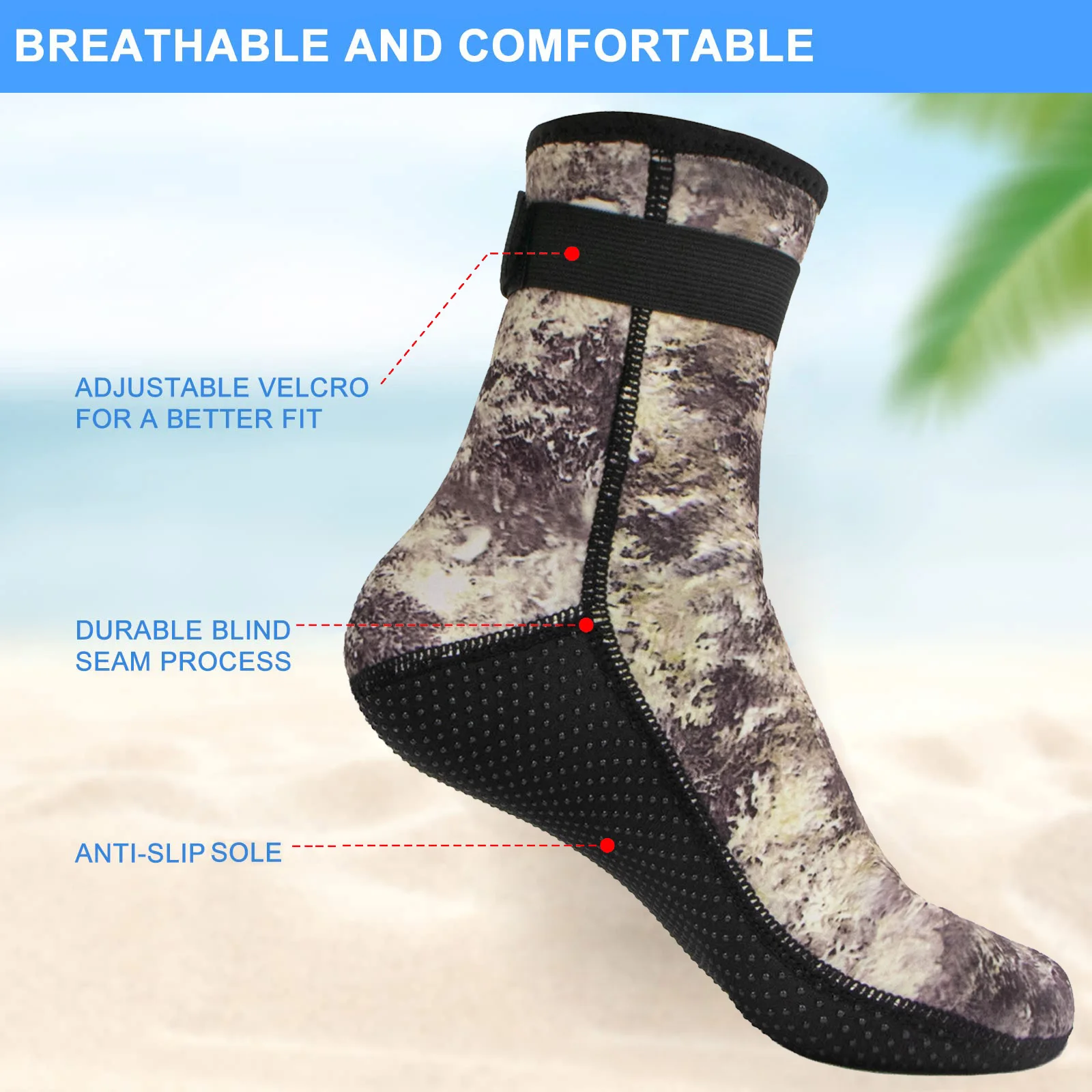 3mm Neoprene Water Socks Diving Sock Anti-Slip Wetsuit Shoes
