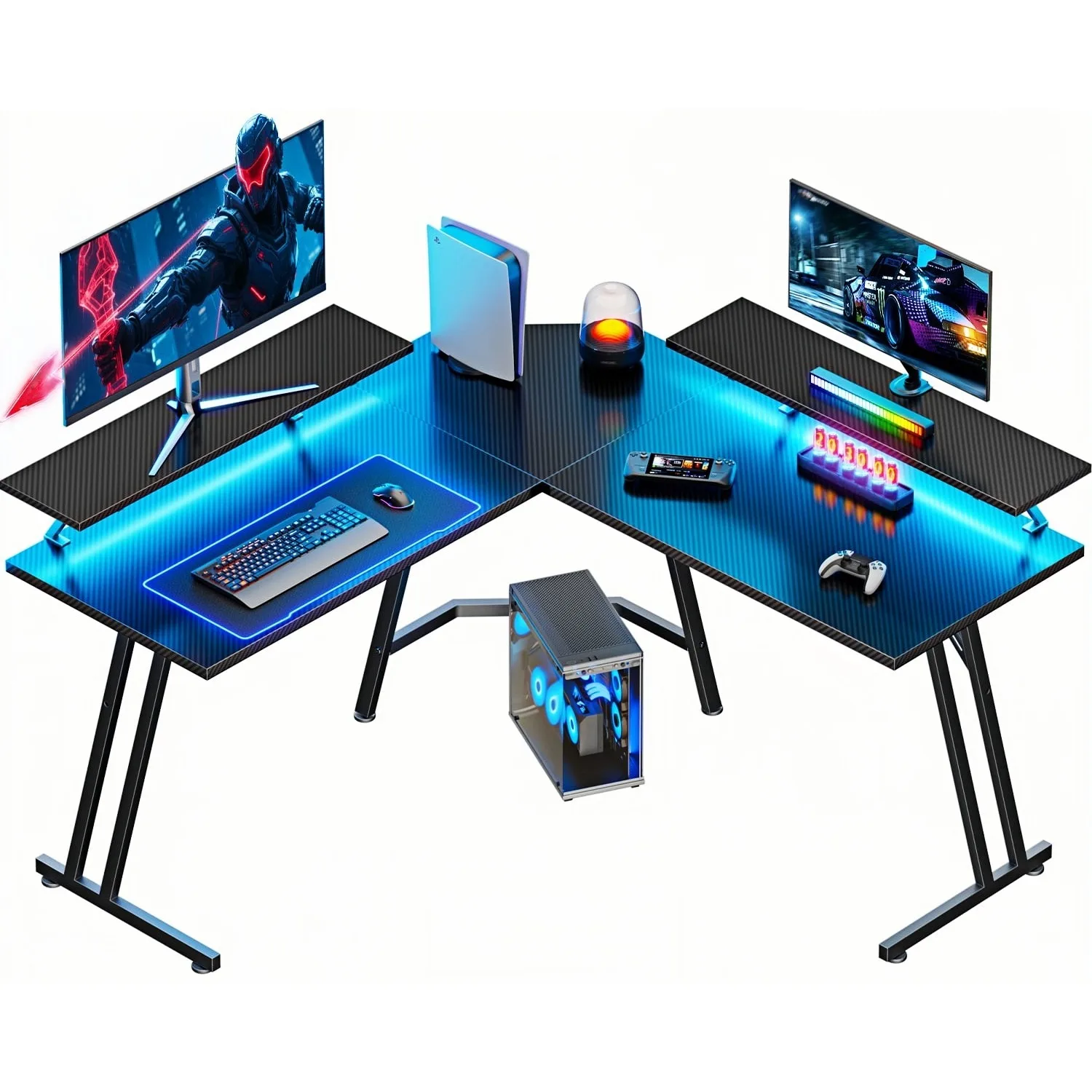 L-Shaped LED Gaming Desk with Monitor Stand 1