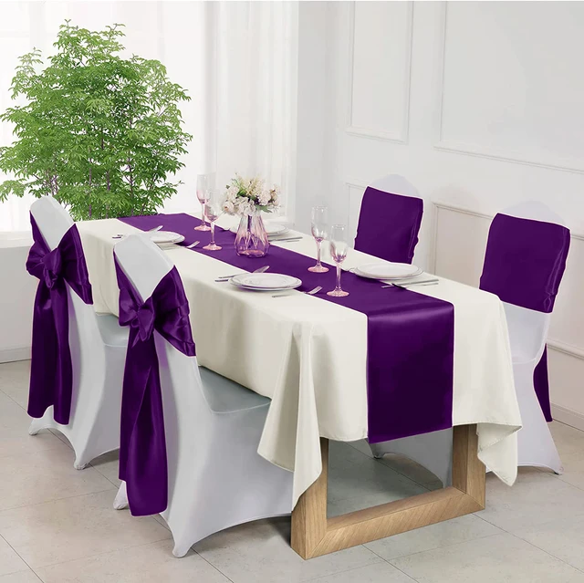 Nagykereskedelem 10Db Sötét Lila Szatén Szék Íj Szárnyak Szalag Esküvői Recepció Bankett Dekorációhoz 6.7 "X 108" (17X275Cm) Cs5467 - Image 6
