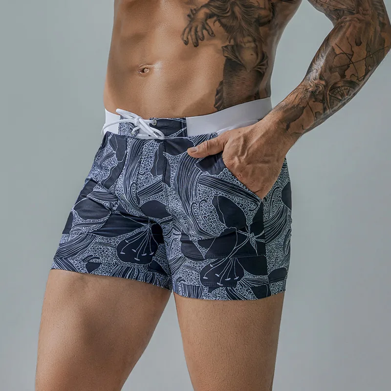 

Summer Men's Beach Swimming Trunks Drawstring Elastic Waist Swimsuit Shorts Man Plus Size Quick Drying Swimwear Shorts
