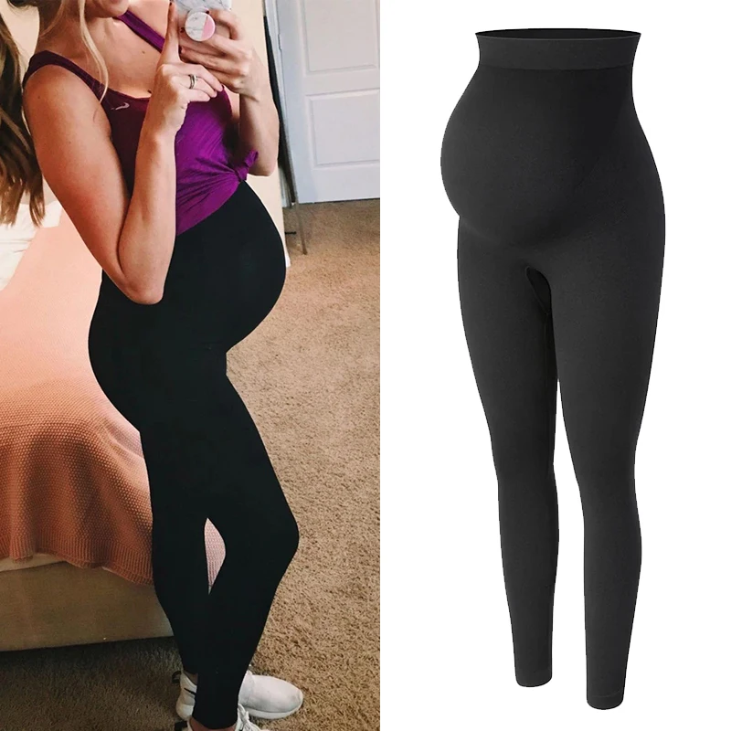 High Waist Maternity Leggings Women Belly Support Knitted Leggins Black Workout Pregnancy Clothes Body Shaper Trousers