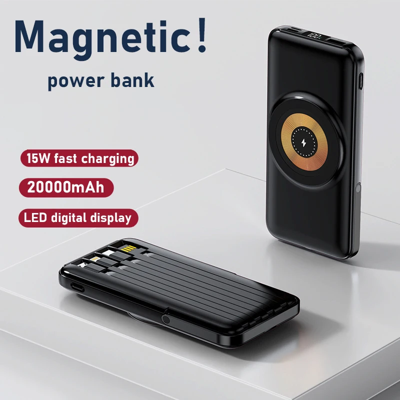 Nuovo Mini Magsafe Magnetic Pd22.5W Wireless Power Bank Cavo Integrato Led Display Digitale Stand 20000Mah Power Bank Portatile