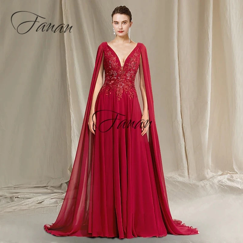 

Summer New Design Mother Of The Bride Dresses With Long Cap Sleeve Women Evening Gowns Sweep Train Lace Sequined Party Dress