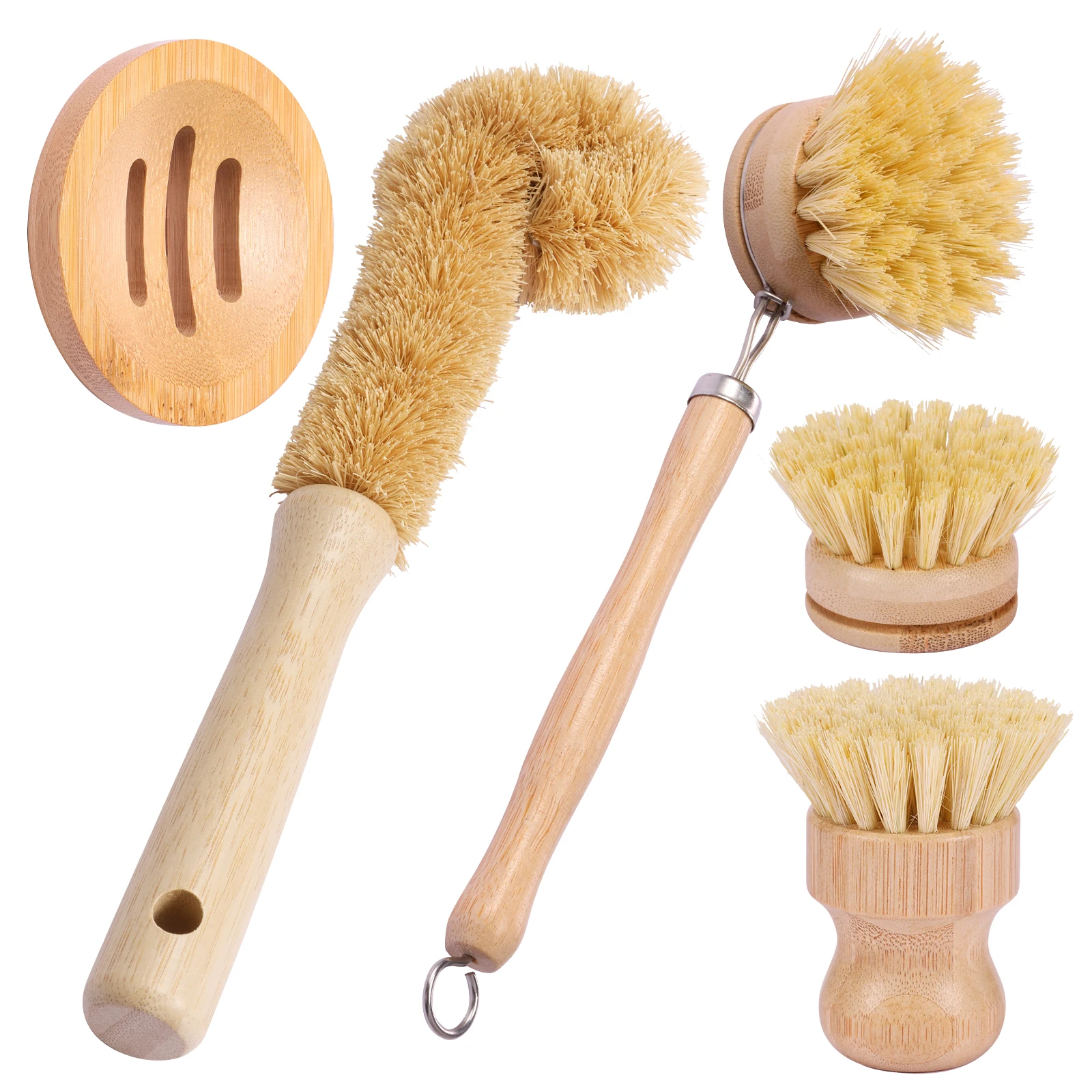 12 Spazzole Per Piatti In Bambù Con Setole In Sisal - Manico In Legno Di Gomma, Ecologiche E Resistenti - Per Pulizia Pentole, Lavelli E Verdure