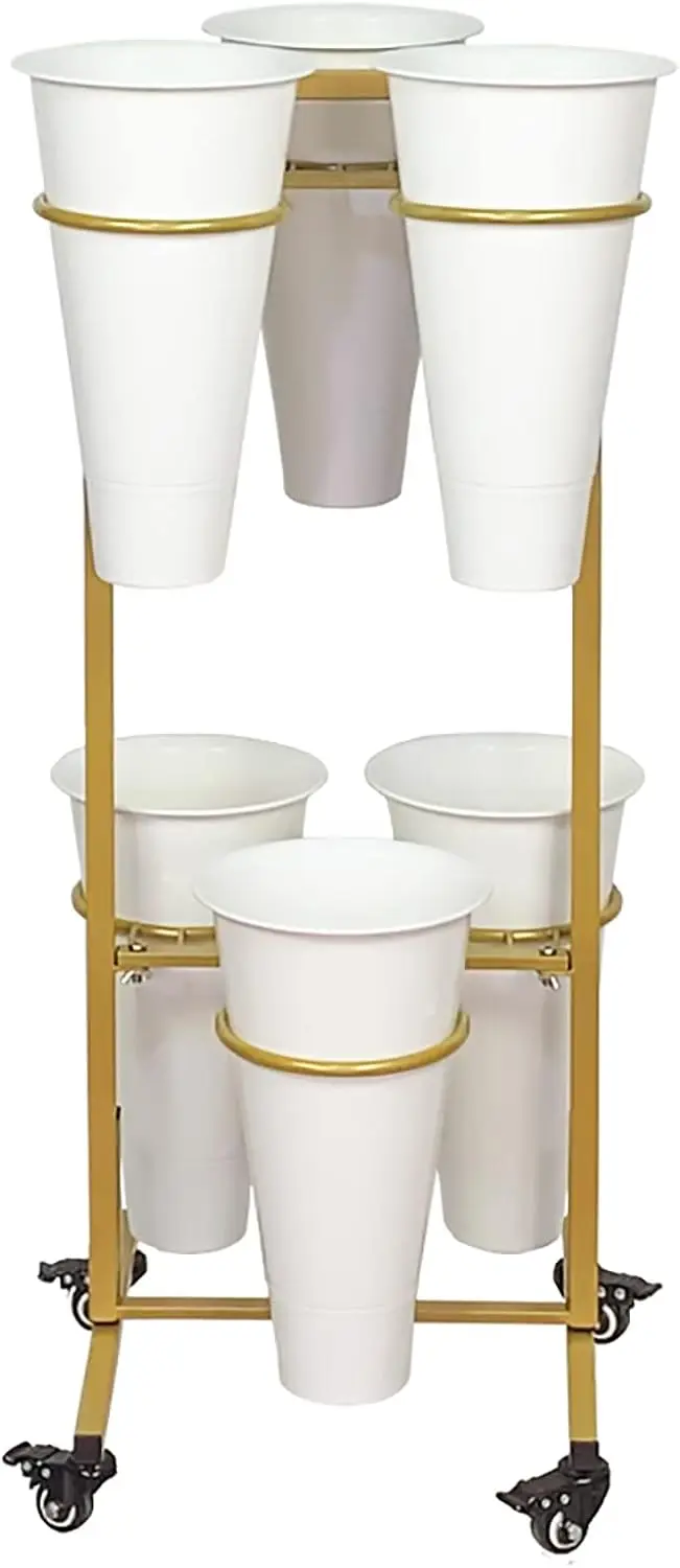 Stand With 6PCS Buckets, 2 Layers Metal Plant Stand with Wheels, Heavy Duty Moving Plant Cart Shelf, for Indoor, Outdoor Patio G 2