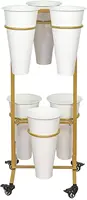 Stand With 6PCS Buckets, 2 Layers Metal Plant Stand with Wheels, Heavy Duty Moving Plant Cart Shelf, for Indoor, Outdoor Patio G 2