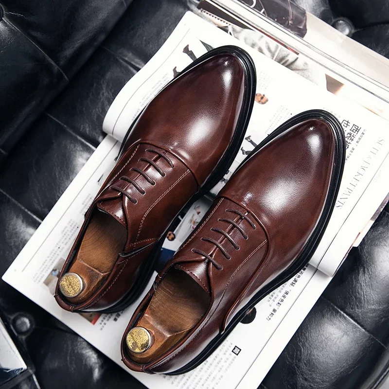 Business Formal Leather Men's Casual Dress Shoes Suit Low Top Solid Wedding Color Fashion Oxford Pointed Office Shoes