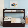 Twin Over Full Bunk Bed with Twin Size Trundle and 3 Storage Drawers, Solid Wood Bunk Bed Frame with Ladder, Children Beds 1