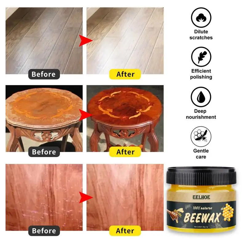 Furniture Polishing Beeswax Natural beeswax Wood Seasoning Beewax Wooden Floor Cleaning Maintenance Polished Care Wax furniture beeswax wood care wax 80g