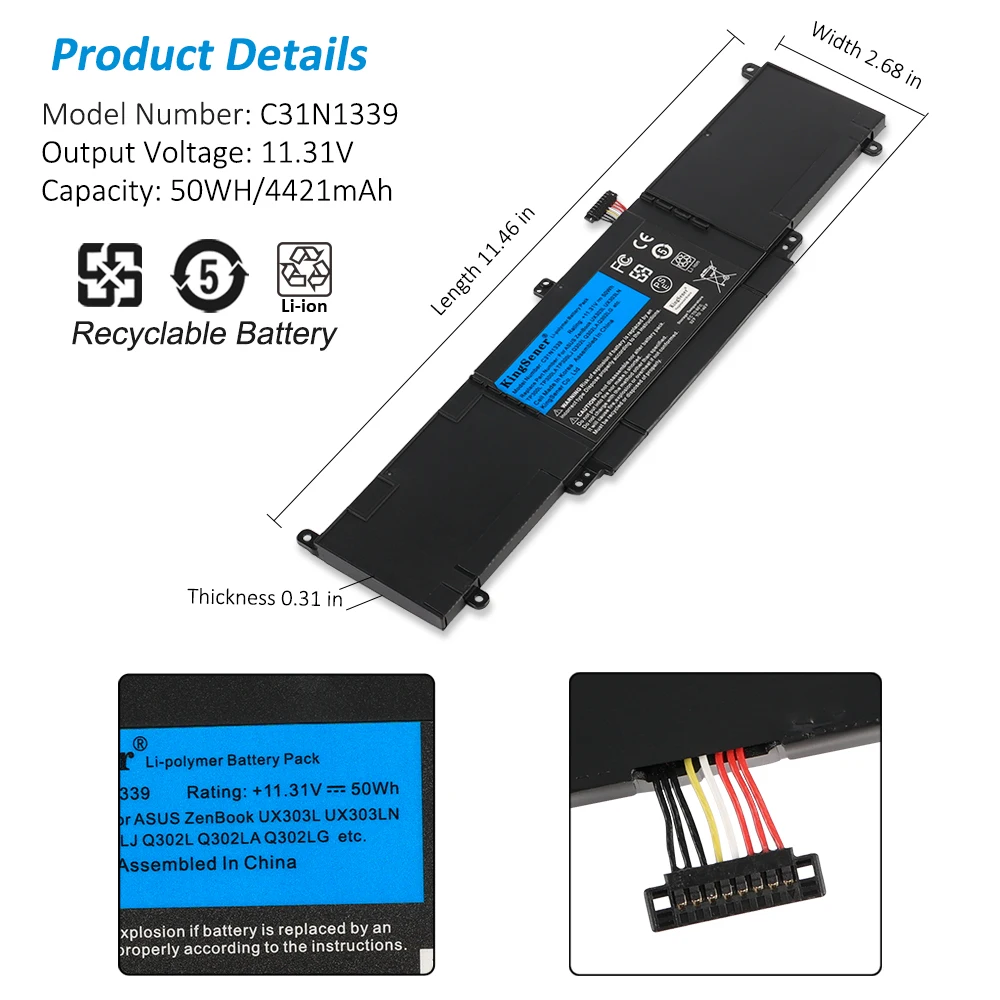 Kingsener C31n1339 Bateria do Portátil para Asus Zenbook Ux303l Ux303ln Tp300l Tp300la Tp300lj Q302l Q302la Q302lg C31n1339 Ferramentas Gratuitas - Imagem 4