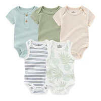 Newborn Baby Girl Clothes 5Pieces Unisex Bodysuits Cotton Baby Boy Clothes Set Solid Color Summer Print Cartoon Bebes 3