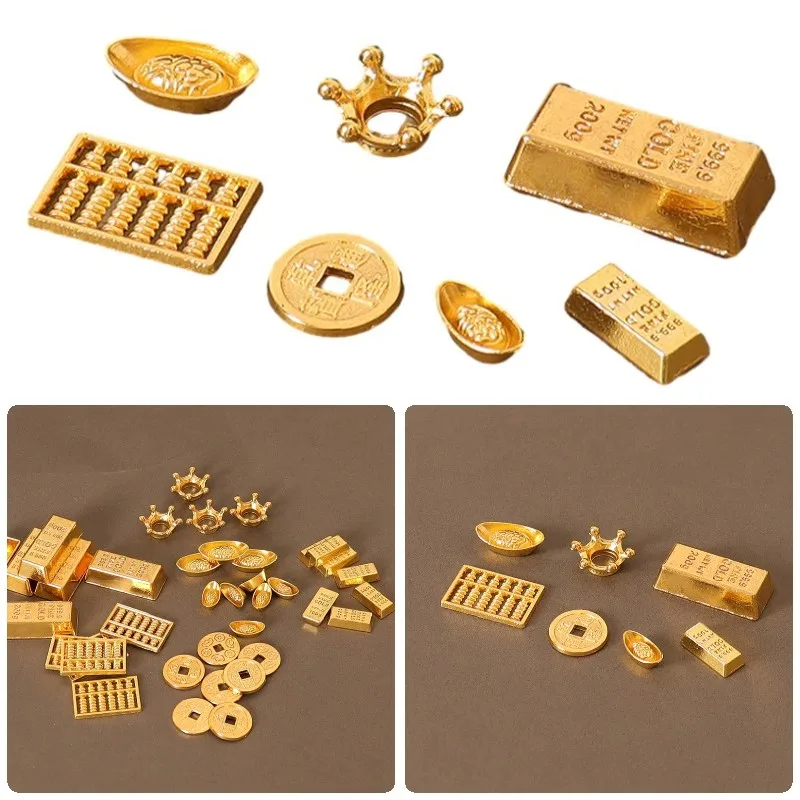 1Set 1:12 Dollhouse Monete D'Oro In Miniatura Lingotti Di Mattoni Dorati/Monete Di Rame/Lingotto D'Oro/Abaco/Corona Casa Delle Bambole Finta Gioca Gio