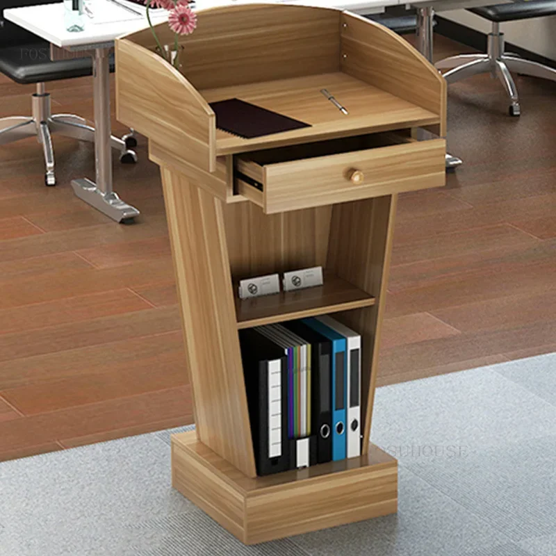 Small Platform Reception Desk Shopping Guide Office Hotel Emcee's Speech Podium Teacher's Classroom Lectern Table with Drawer