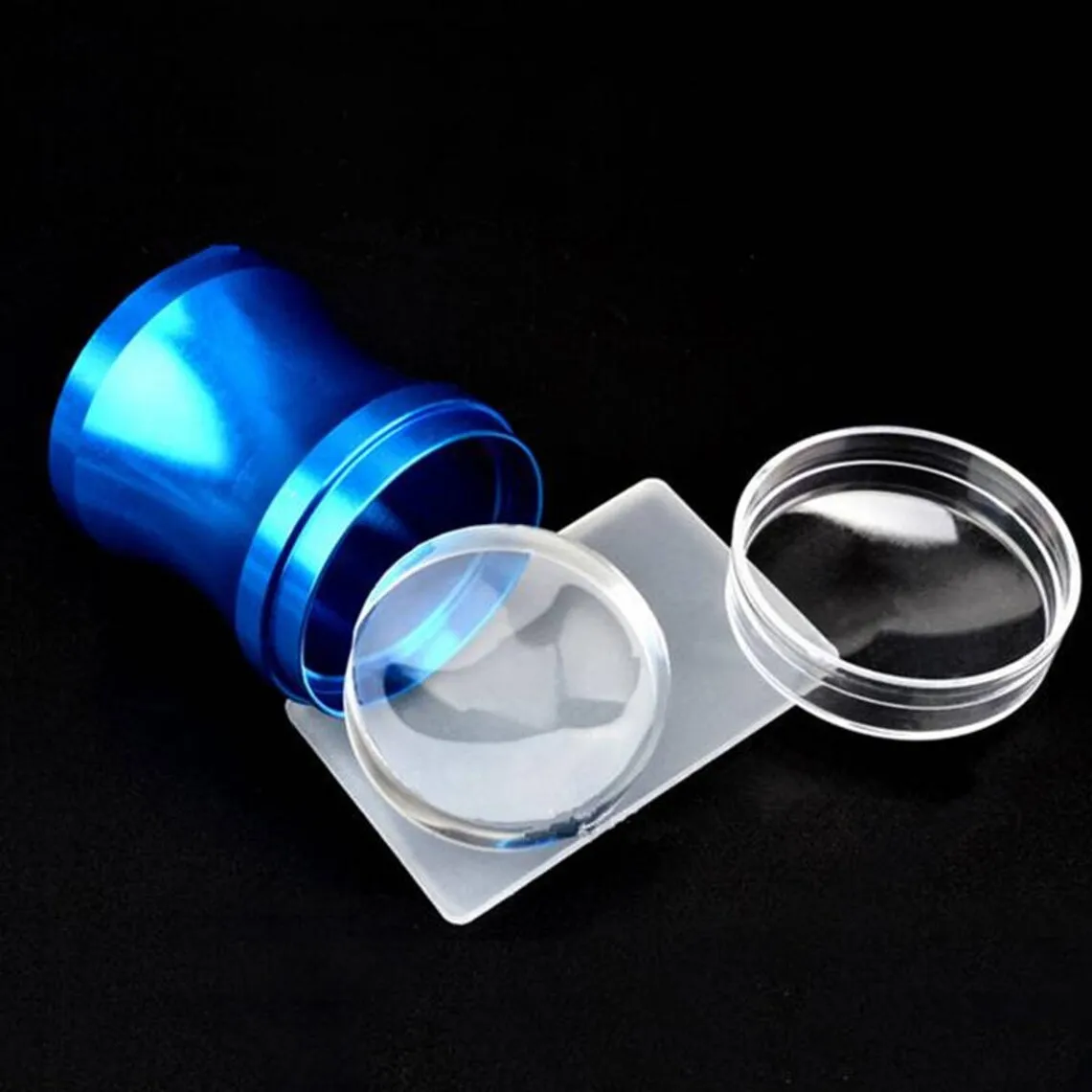 4cm Big Head Stamper Stamping Scraper with Cap Metal Handle Blue Clear Jelly Silicone Polish Print Template Tools Nail Art Set 6
