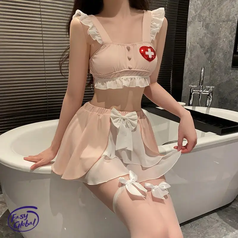 

Women Sexy Lingerie Sweet Nurse Uniform Bra Blouse Cute Bow Mini Skirt Set Adult Sex Cosplay Porn Underwear Girls Erotic Costume