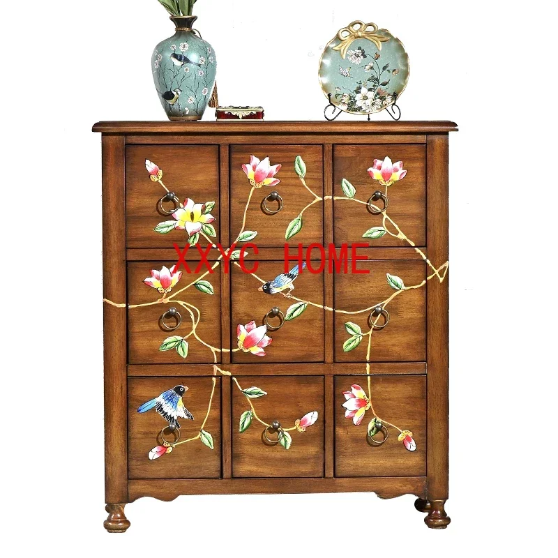 

Chest of Drawers Vintage Solid Wood Painted Storage Locker American Side Cabinet