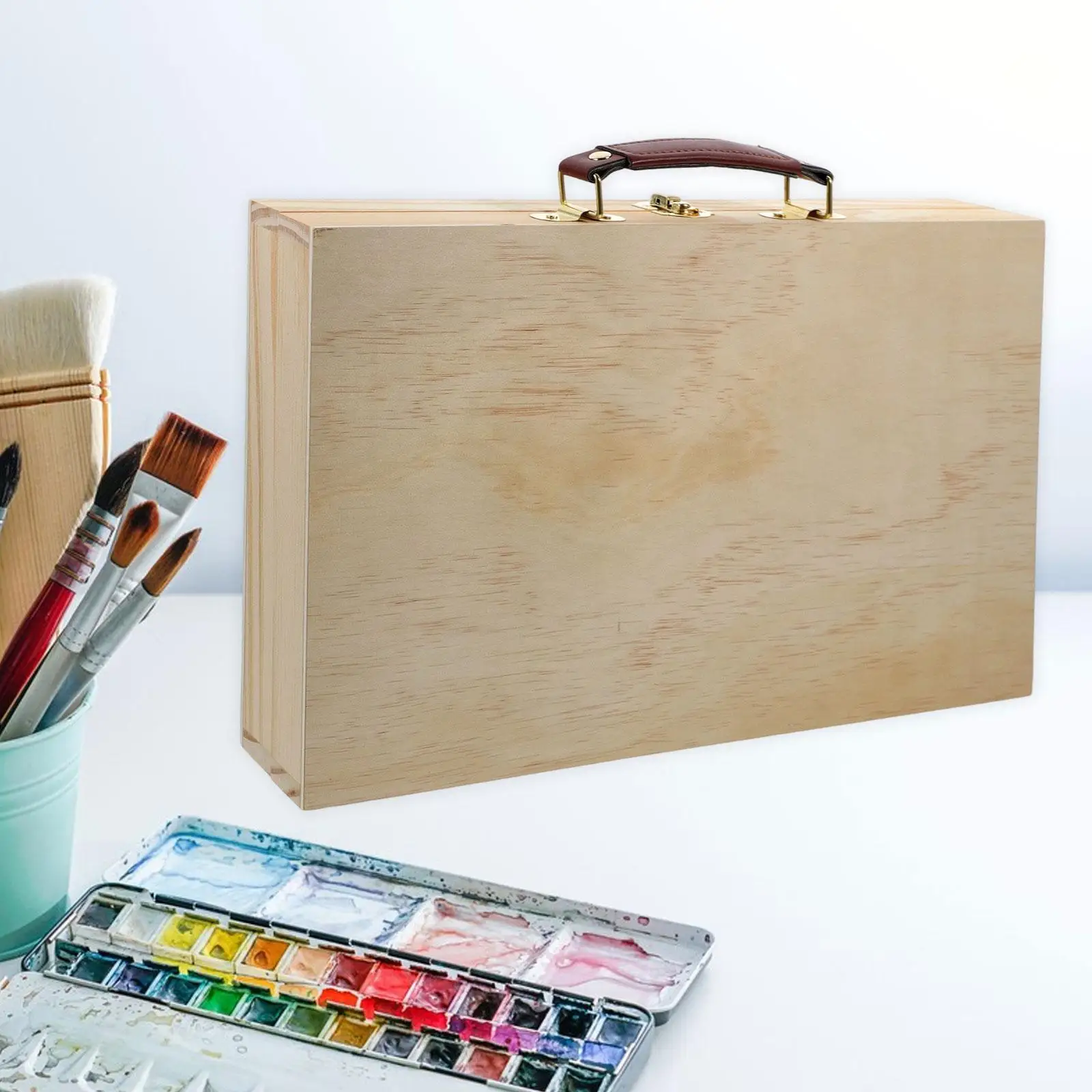 Wood Artist Supplies Box Trendy Art Tool Storage Box Painting Tools Organizer for Pastel Paint Brushes Watercolor Pens Stamps - 2