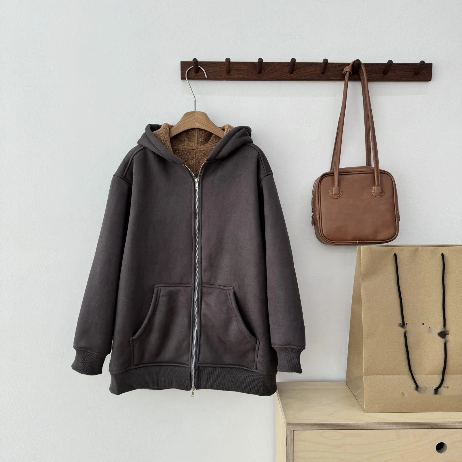 District Ouyang 10/8 20:00 BA Home Same Style Street Leisure Fur One Piece Loose Hooded Coat_voghion.com