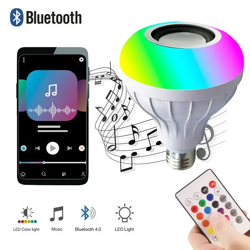 LED Bluetooth Lamp Smart Bulb E27 Bluetooth Speaker Music Bulb Smart Lamp Dimmable Light 12W Music RGB Decor Musical Light