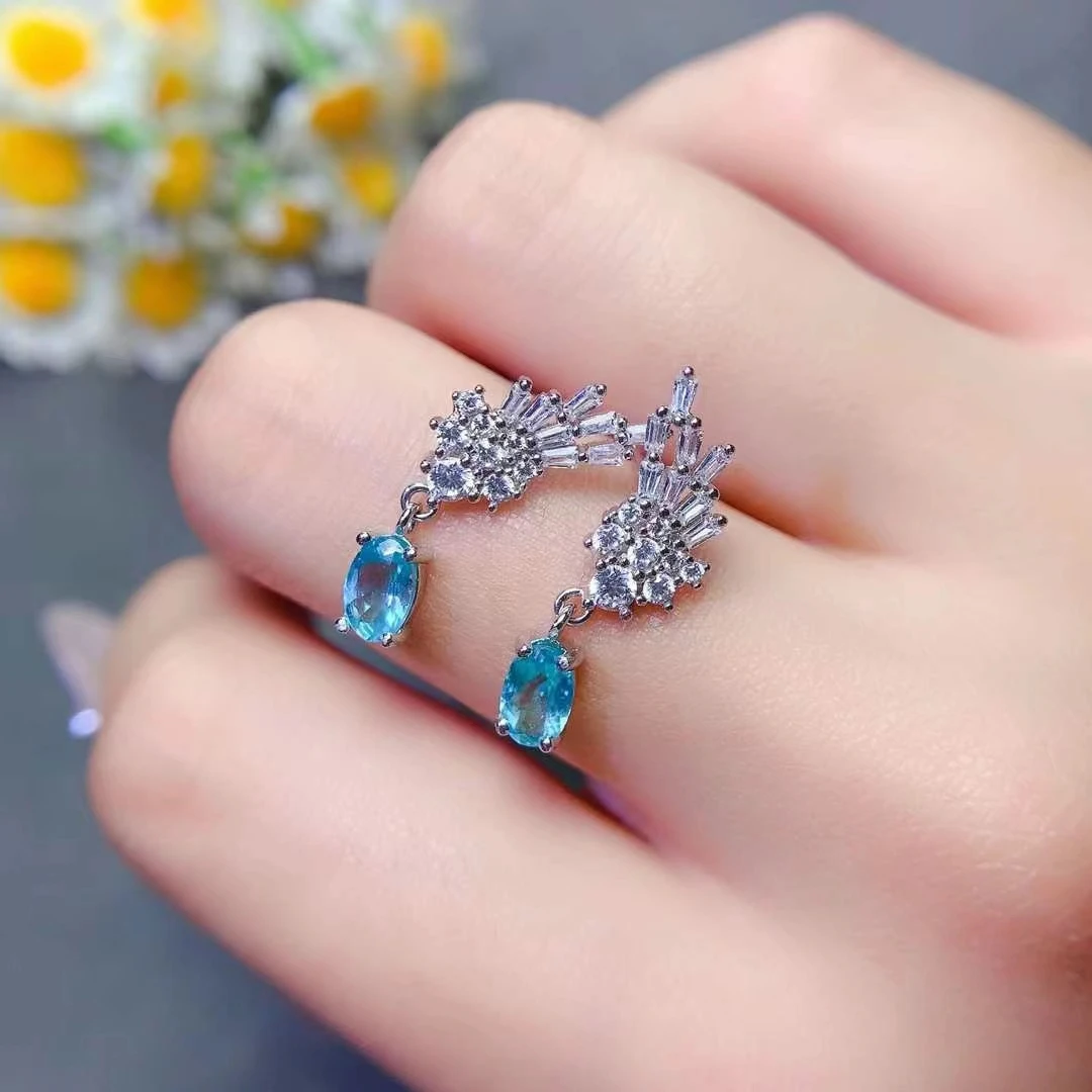 Einzigartige Swing Design 925 Silber Apatit Tropfen Ohrringe für die Hochzeit 4mm * 6mm 1ct natürliche Apatit Ohrringe mit 18 Karat Vergoldung – Detail 6