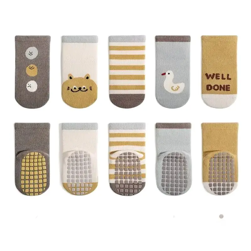 5 Pairs Four Seasons Cartoon Infant Baby Socks for 0-5Y Anti-Slip